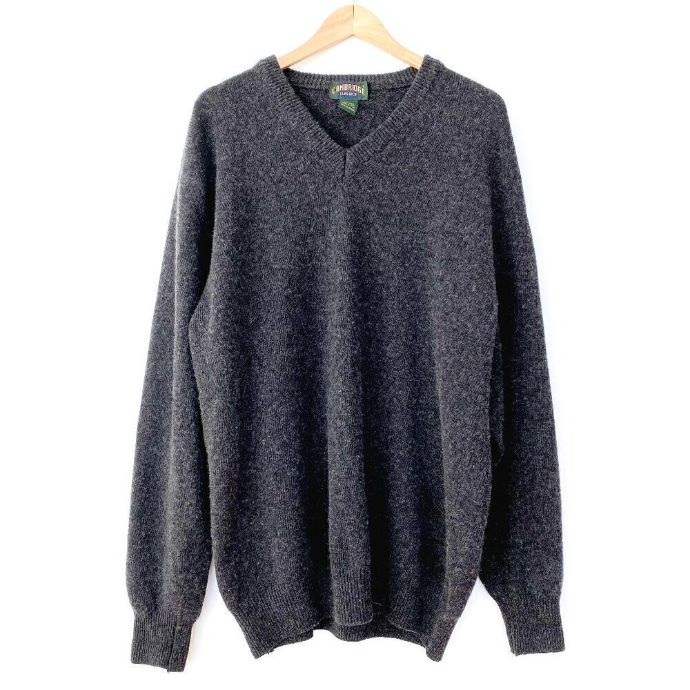 Vtg Cambridge Classics Italy Wool V-Neck Sweater XL